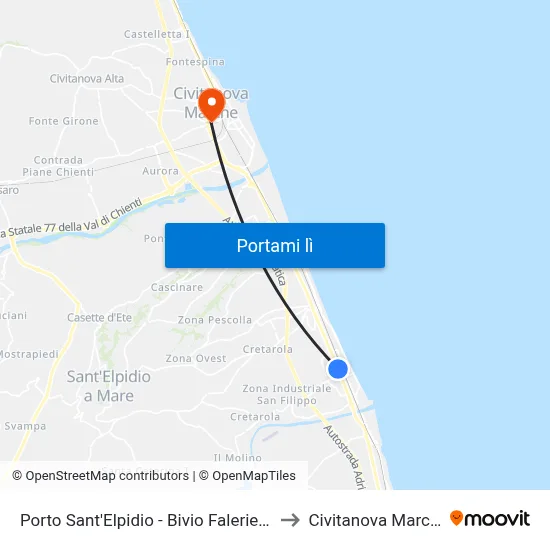 Porto Sant'Elpidio - Bivio Faleriense to Civitanova Marche map