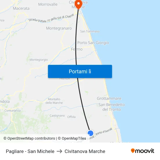 Pagliare - San Michele to Civitanova Marche map