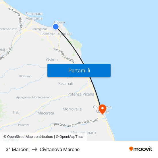 3^ Marconi to Civitanova Marche map