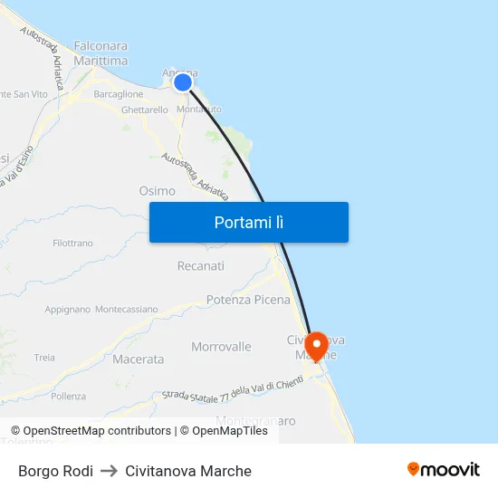 Borgo Rodi to Civitanova Marche map