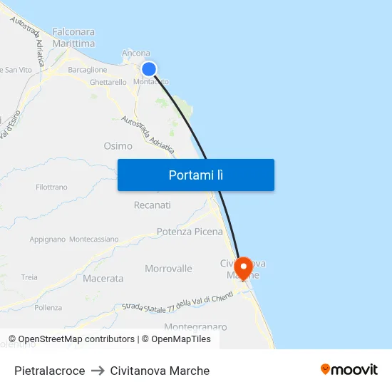 Pietralacroce to Civitanova Marche map