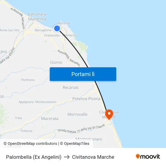 Palombella (Ex Angelini) to Civitanova Marche map