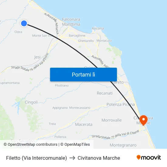 Filetto (Via Intercomunale) to Civitanova Marche map
