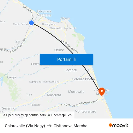 Chiaravalle (Via Nagy) to Civitanova Marche map