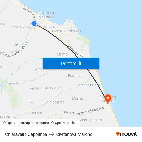 Chiaravalle Capolinea to Civitanova Marche map