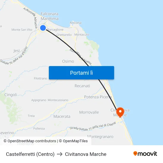 Castelferretti (Centro) to Civitanova Marche map