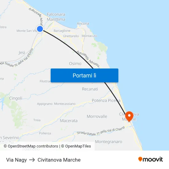 Via Nagy to Civitanova Marche map