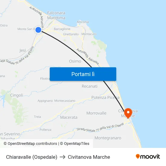 Chiaravalle (Ospedale) to Civitanova Marche map