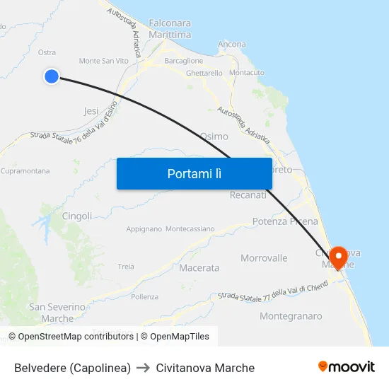 Belvedere (Capolinea) to Civitanova Marche map