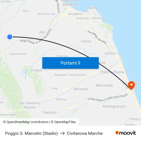 Poggio S. Marcello (Stadio) to Civitanova Marche map