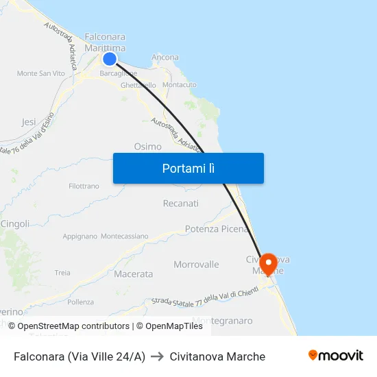 Falconara (Via Ville 24/A) to Civitanova Marche map