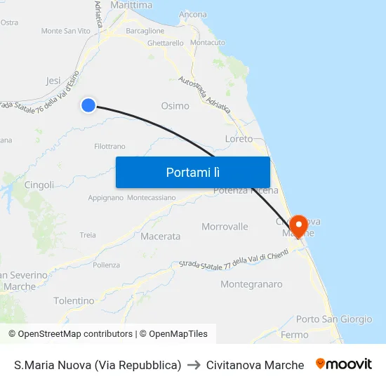 S.Maria Nuova (Via Repubblica) to Civitanova Marche map
