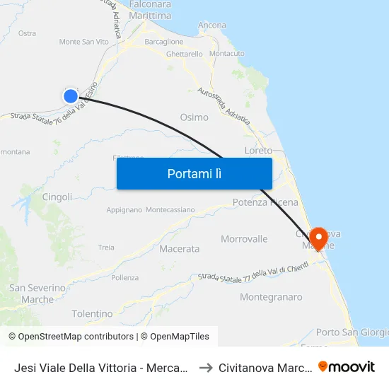 Jesi Viale Della Vittoria - Mercantini to Civitanova Marche map