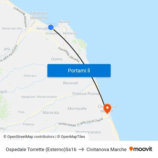 Ospedale Torrette (Esterno)Ss16 to Civitanova Marche map