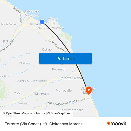 Torrette (Via Conca) to Civitanova Marche map