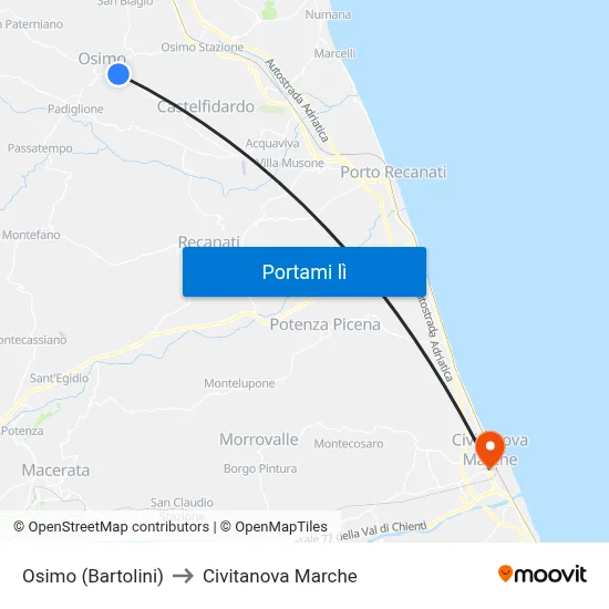 Osimo (Bartolini) to Civitanova Marche map