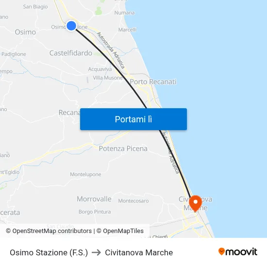 Osimo Stazione (F.S.) to Civitanova Marche map