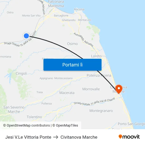 Jesi V.Le Vittoria Ponte to Civitanova Marche map