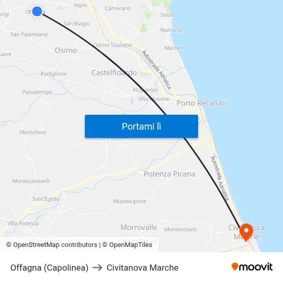 Offagna (Capolinea) to Civitanova Marche map