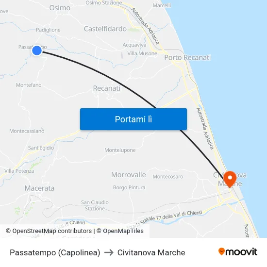 Passatempo (Capolinea) to Civitanova Marche map
