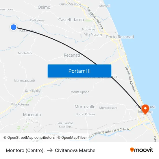 Montoro (Centro). to Civitanova Marche map