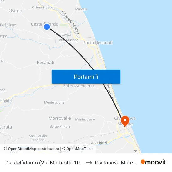 Castelfidardo (Via Matteotti, 109) to Civitanova Marche map