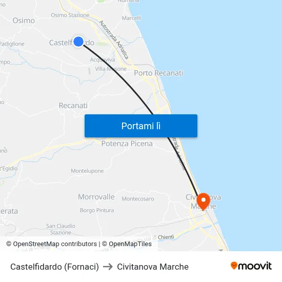 Castelfidardo (Fornaci) to Civitanova Marche map