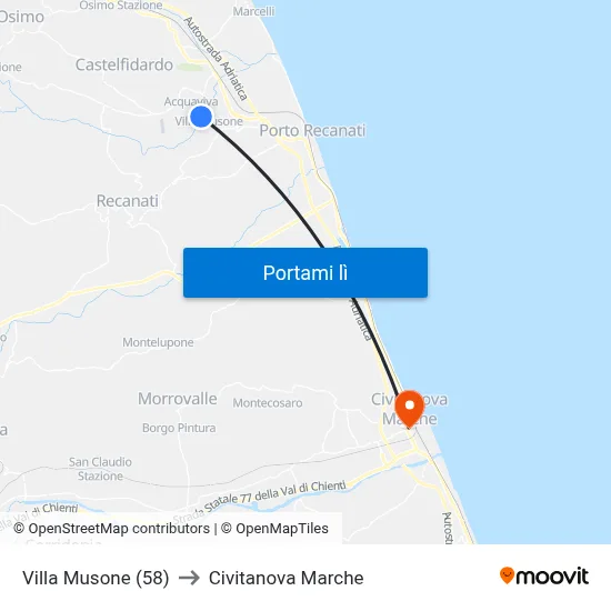 Villa Musone (58) to Civitanova Marche map