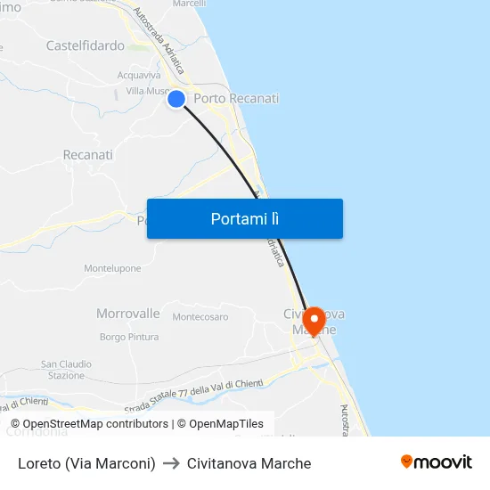 Loreto (Via Marconi) to Civitanova Marche map
