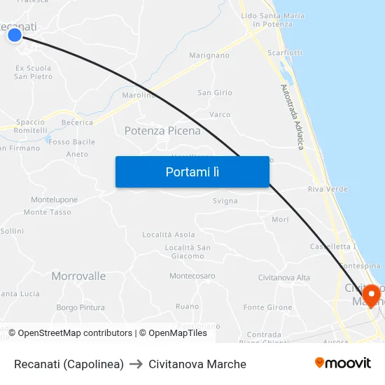 Recanati (Capolinea) to Civitanova Marche map
