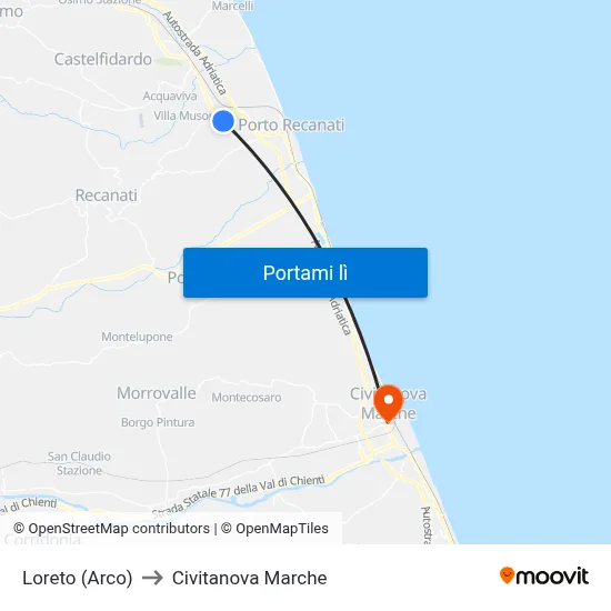 Loreto (Arco) to Civitanova Marche map