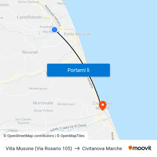 Villa Musone  (Via Rosario 105) to Civitanova Marche map