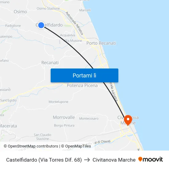 Castelfidardo (Via Torres Dif. 68) to Civitanova Marche map