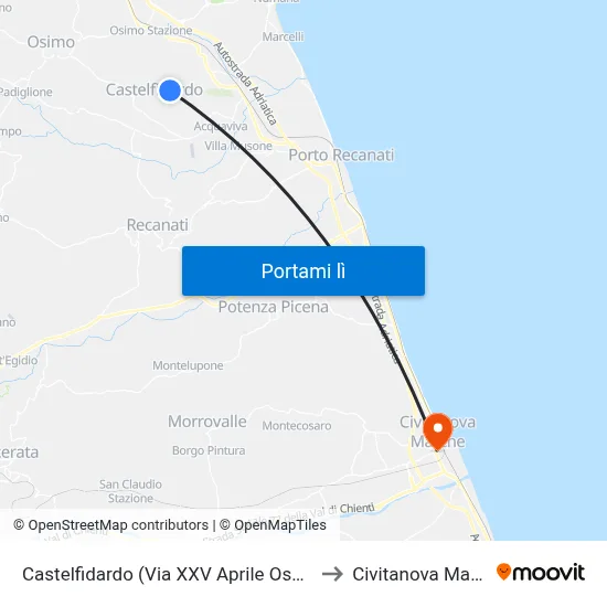 Castelfidardo (Via XXV Aprile Ospedale) to Civitanova Marche map