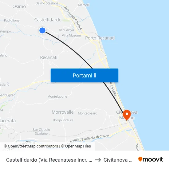 Castelfidardo (Via Recanatese Incr. Via Macerata) to Civitanova Marche map