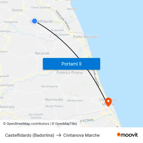 Castelfidardo (Badorlina) to Civitanova Marche map