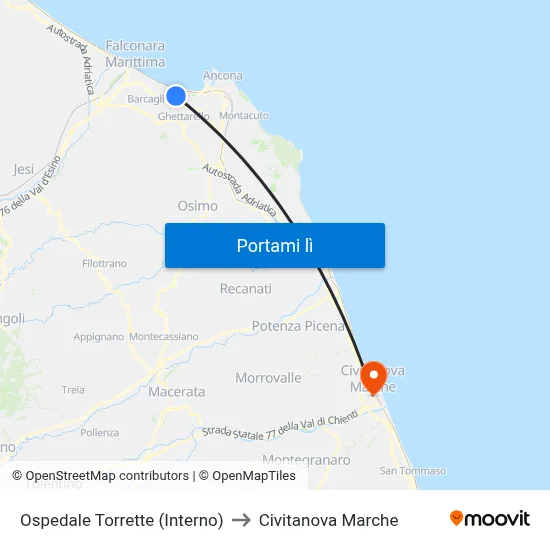 Ospedale Torrette (Interno) to Civitanova Marche map