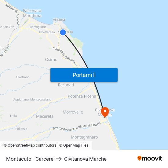 Montacuto - Carcere to Civitanova Marche map