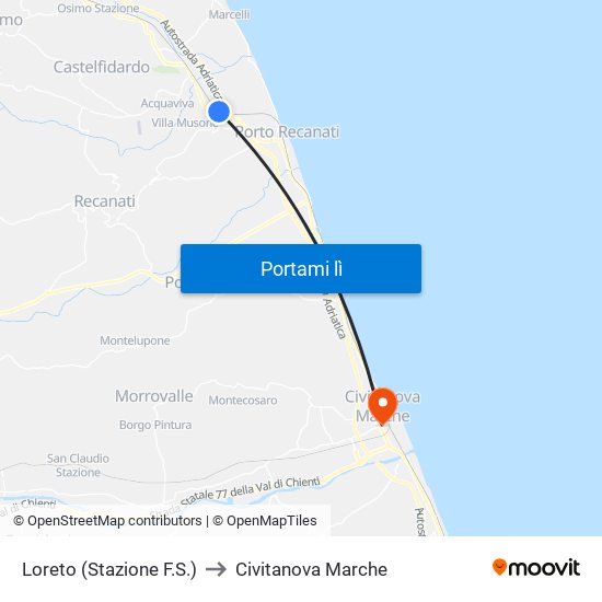 Loreto (Stazione F.S.) to Civitanova Marche map