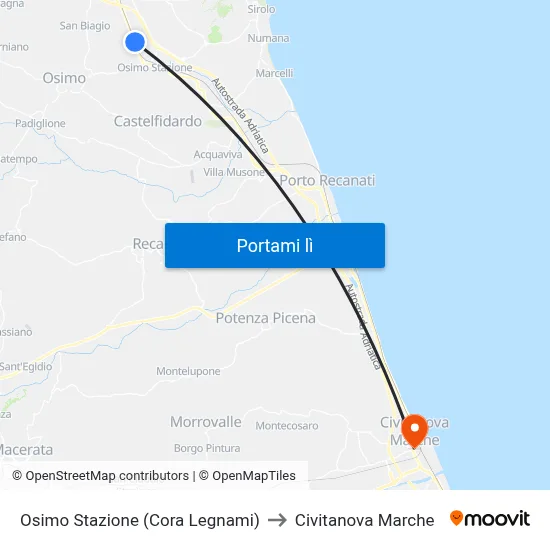 Osimo Stazione (Cora Legnami) to Civitanova Marche map