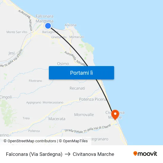 Falconara (Via Sardegna) to Civitanova Marche map