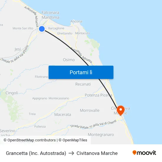 Grancetta (Inc. Autostrada) to Civitanova Marche map