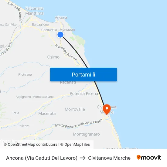 Ancona (Via Caduti Del Lavoro) to Civitanova Marche map