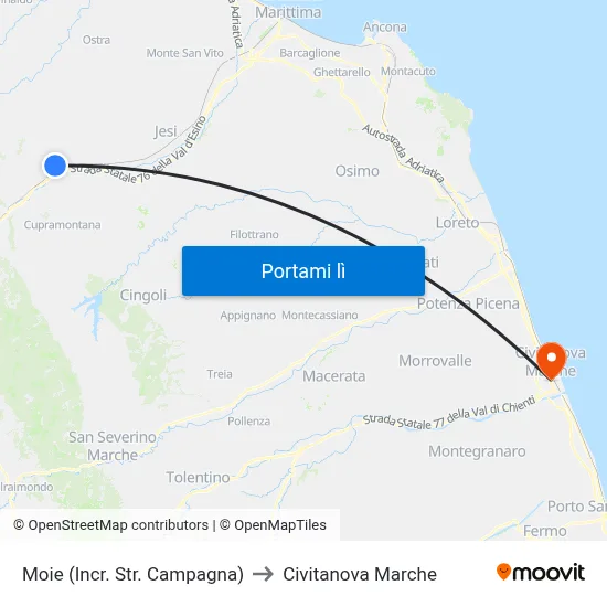 Moie (Incr. Str. Campagna) to Civitanova Marche map