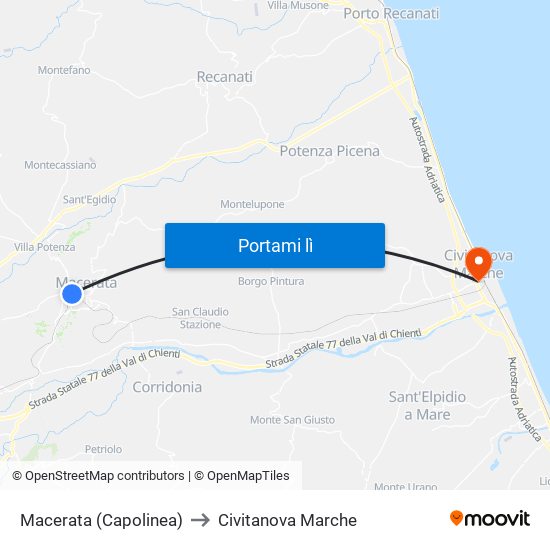 Macerata (Capolinea) to Civitanova Marche map