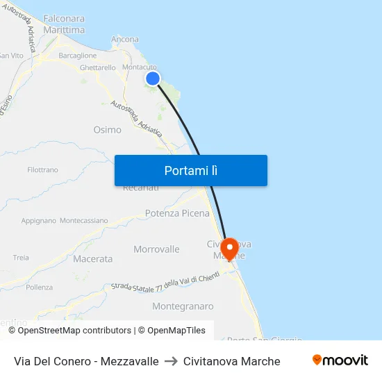 Via Del Conero - Mezzavalle to Civitanova Marche map