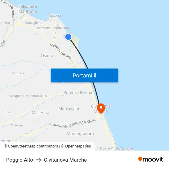 Poggio Alto to Civitanova Marche map