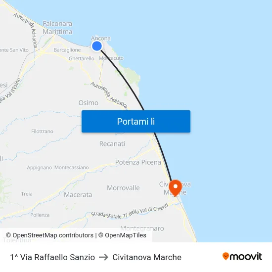 1^ Via Raffaello Sanzio to Civitanova Marche map