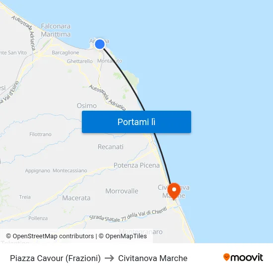 Piazza Cavour (Frazioni) to Civitanova Marche map