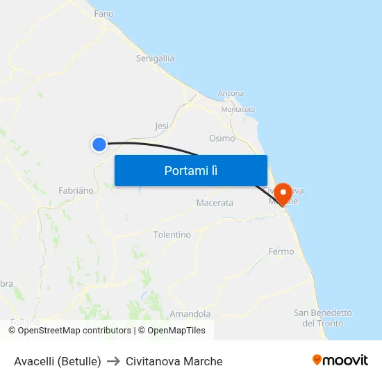 Avacelli (Betulle) to Civitanova Marche map